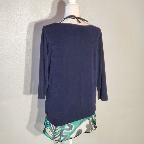 CHICO'S TRAVELESRS TUNIC BLUE LONG SLEEVE ACETATE SIZE 2(L) - Picture 5 of 9